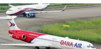 Dana Air Aircraft Grounded After Skidding Off Runway At Lagos Airport