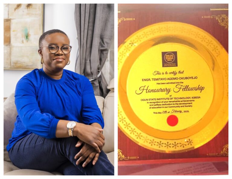 Ogun State Institute of Technology Honors Engr. Temitayo Agemo-Okuboyejo with Honorary Fellowship Award