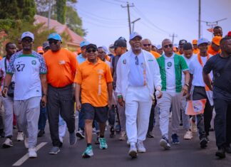 Ondo Gov Aiyedatiwa Leads Massive Health Walk for Golden Jubilee: Stresses Fitness & Spiritual Renewal